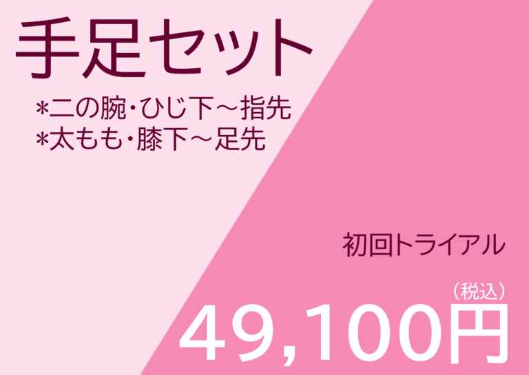 手足セット 二の腕 ひじ下~指先 太もも 膝下~足先 初回トライアル 49,100円